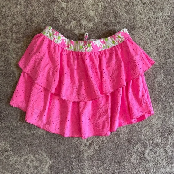Loveshackfancy X Hurley Collaboration L Neon Pink Floral Eyelet Jacket Skirt Set